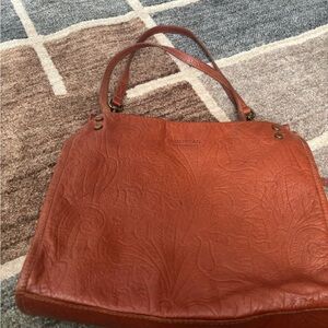 Tan Leather Shoulder Bag with Textured Finish